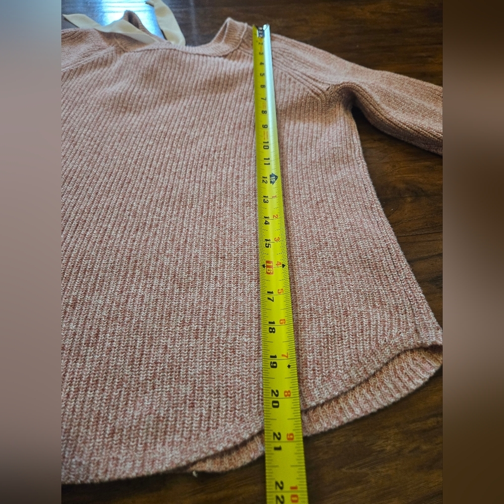 Loft Pink White Marbled Cotton Bow Back Knit Sweater Size Small - Picture 6 of 8